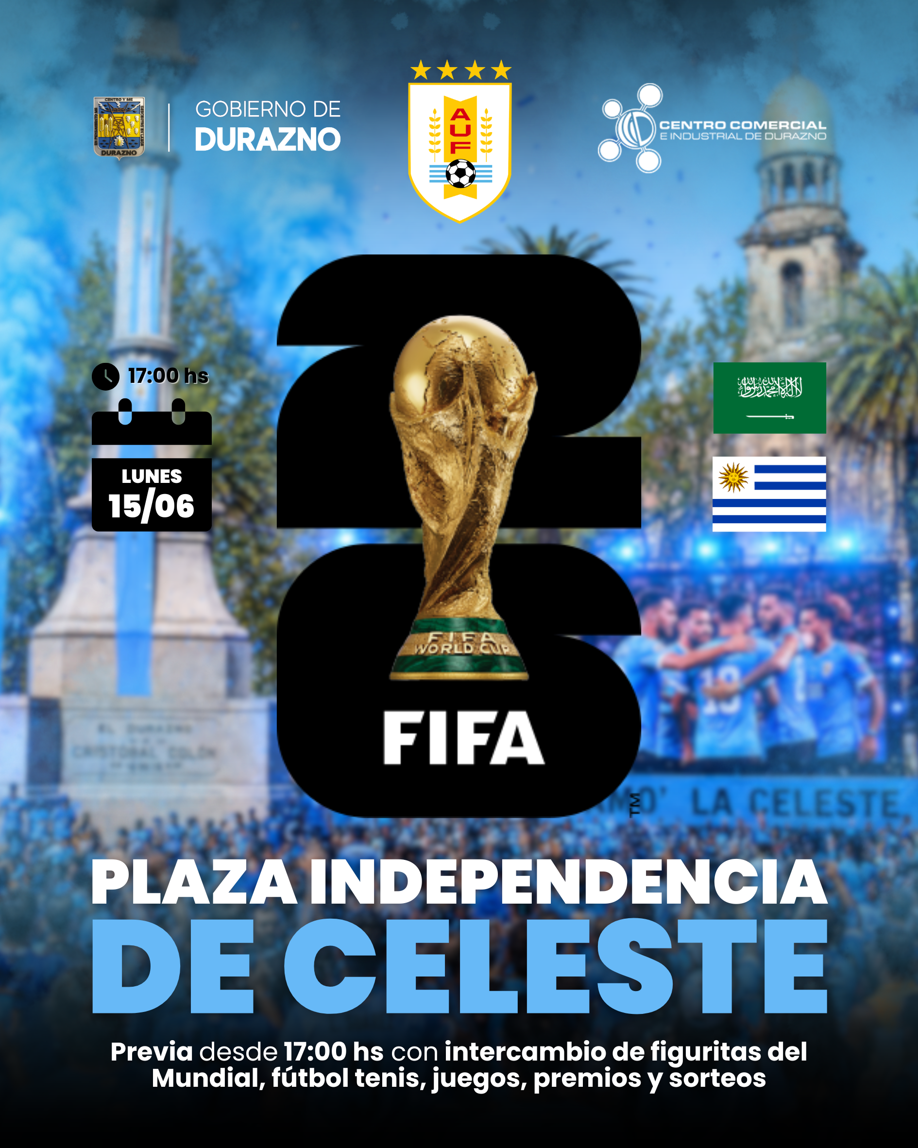 Plaza Independencia se viste de celeste para alentar a Uruguay